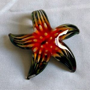 Handcrafted Lampwork Glass Pendant. Star, Starfish. Vibrant Orange Burst.